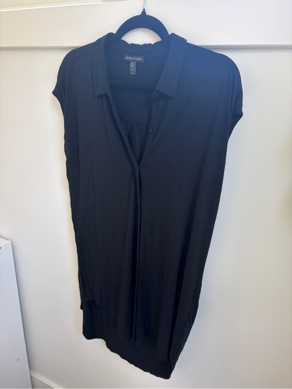 Eileen Fisher Button up Black Sleeveless Shirt Dress - M